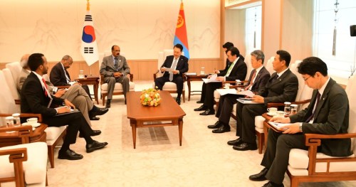 Eritrea President Isaias Afwerki meets with South Korea President Yoon Suk Yeol
